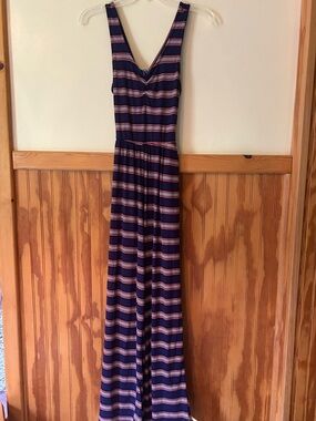 Striped Navy and Pink Sleeveless V-Neck Jumpsuit